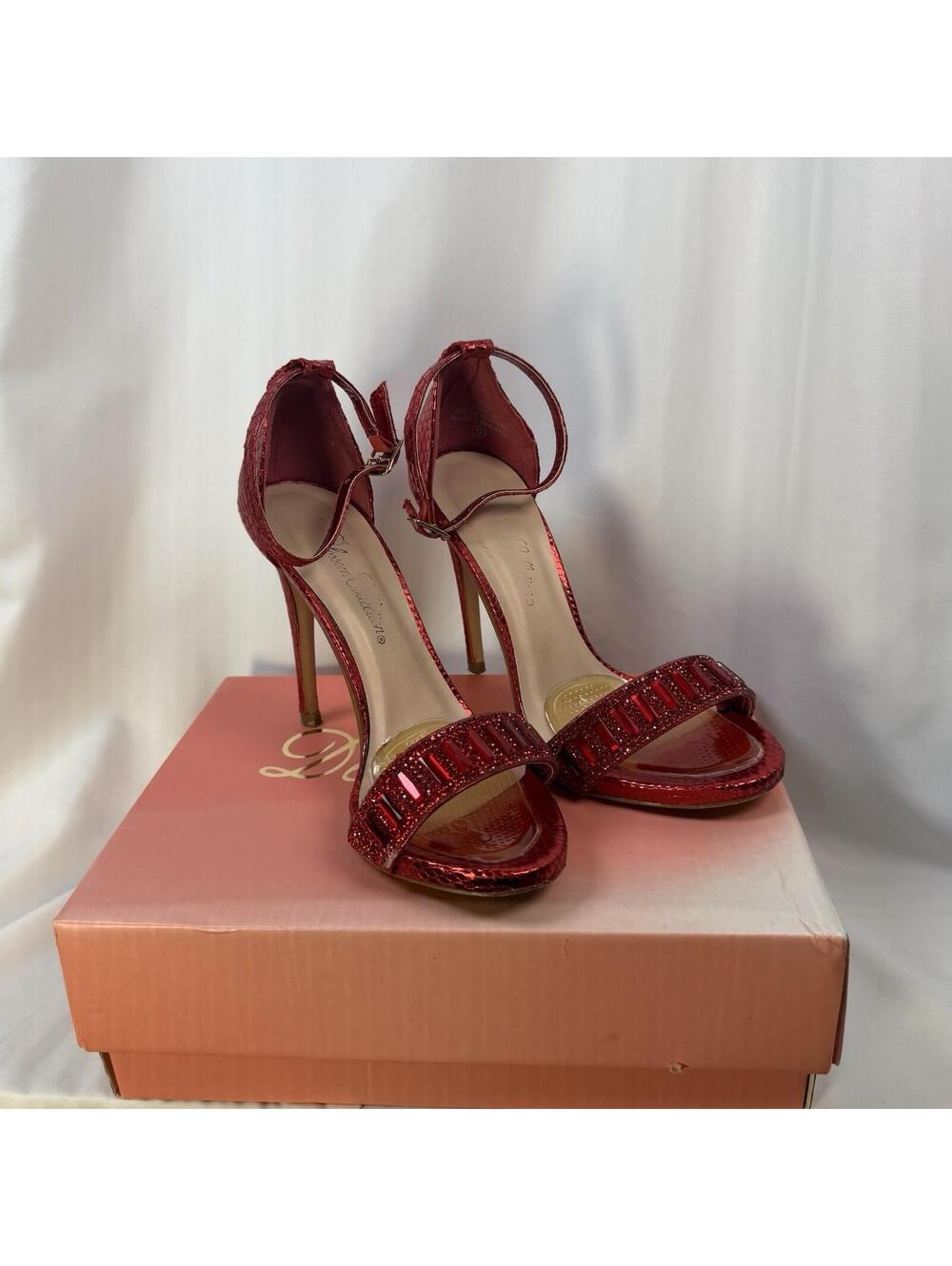 De Blossom Collection Women’s Red Heels Bling Sz 6 Prom Formal VGUC